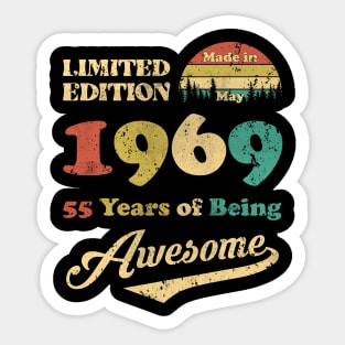 Made In May 1969 55 Years Of Being Awesome Vintage 55th Birthday Sticker